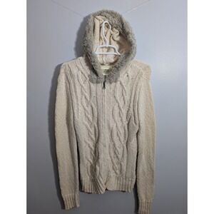 Vintage Old Navy Faux Fur  Knit Hooded Sweater avant garde archive rare Large